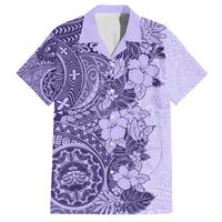 Polynesia Family Matching Off Shoulder Maxi Dress and Hawaiian Shirt Hibiscus and Hawaiian Tribal Tattoo Retro Style Violet Color LT9 Dad's Shirt - Short Sleeve Violet - Polynesian Pride