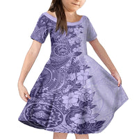 Polynesia Family Matching Tank Maxi Dress and Hawaiian Shirt Hibiscus and Hawaiian Tribal Tattoo Retro Style Violet Color LT9 Daughter's Dress Violet - Polynesian Pride