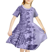 Polynesia Kid Short Sleeve Dress Hibiscus and Hawaiian Tribal Tattoo Retro Style Violet Color LT9 - Polynesian Pride