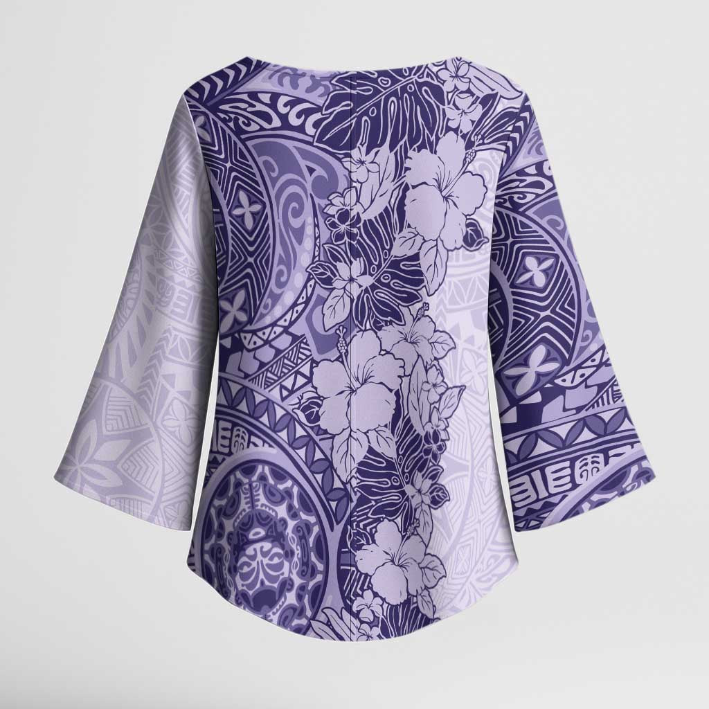 Polynesia Kimono Sleeve Blouse Hibiscus Hawaiian Tribal Tattoo Retro Violet - Polynesian Pride