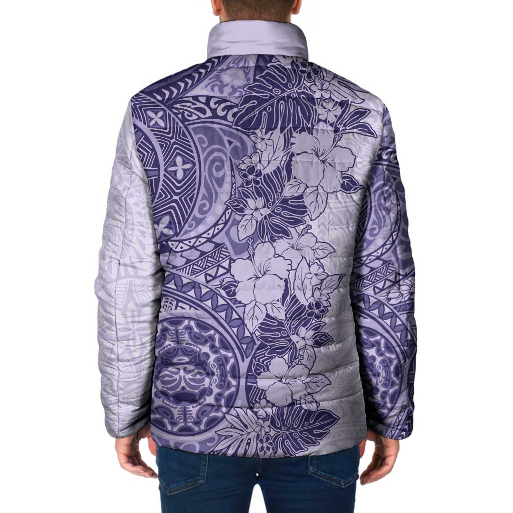 Polynesia Padded Jacket Hibiscus Hawaiian Tribal Tattoo Retro Violet - Polynesian Pride