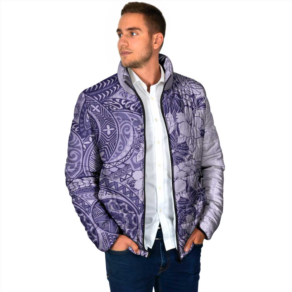 Polynesia Padded Jacket Hibiscus Hawaiian Tribal Tattoo Retro Violet - Polynesian Pride