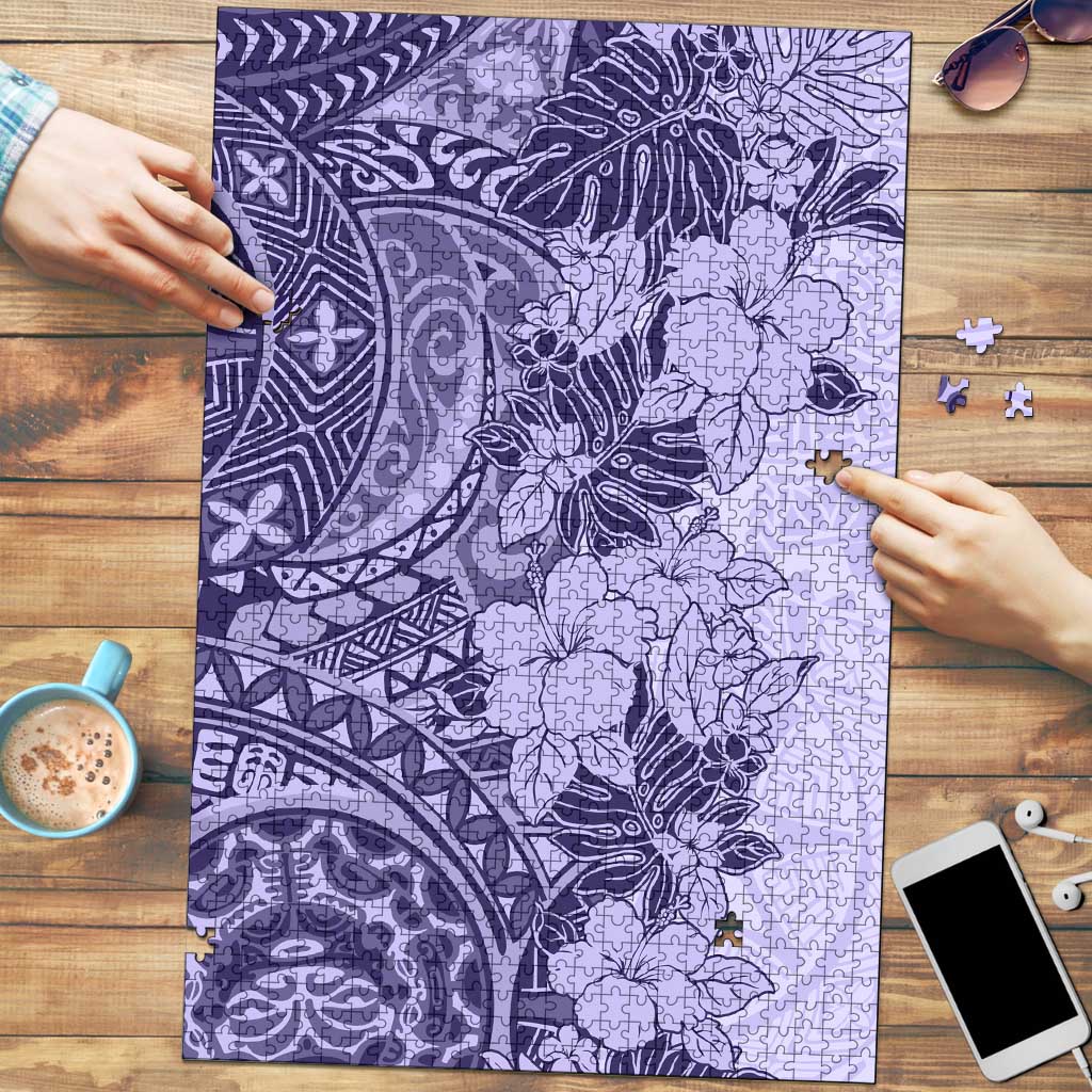 Polynesia Puzzle Hibiscus Hawaiian Tribal Tattoo Retro Violet - Polynesian Pride