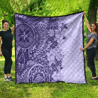 Polynesia Quilt Hibiscus and Hawaiian Tribal Tattoo Retro Style Violet Color LT9 - Polynesian Pride