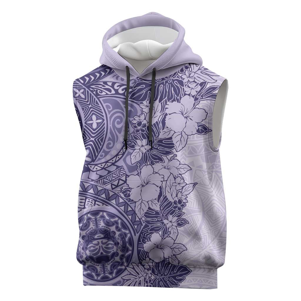 Polynesia Sleeveless Hoodie Hibiscus Hawaiian Tribal Tattoo Retro Violet - Polynesian Pride