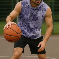 Polynesia Sleeveless Hoodie Hibiscus Hawaiian Tribal Tattoo Retro Violet - Polynesian Pride