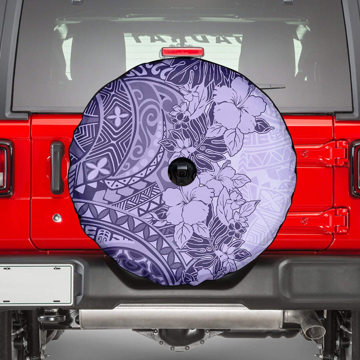 Polynesia Spare Tire Cover Hibiscus and Hawaiian Tribal Tattoo Retro Style Violet Color LT9 - Polynesian Pride