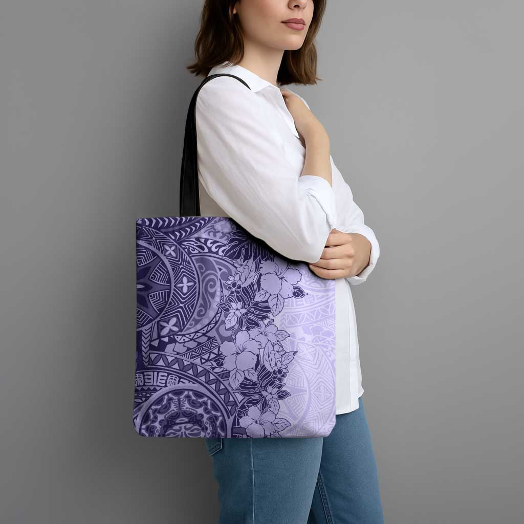 Polynesia Tote Bag Hibiscus Hawaiian Tribal Tattoo Retro Violet - Polynesian Pride