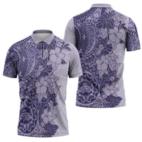 Polynesia Zipper Polo Shirt Hibiscus Hawaiian Tribal Tattoo Retro Violet - Polynesian Pride