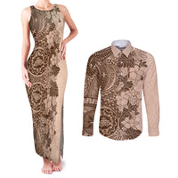 Polynesia Couples Matching Tank Maxi Dress and Long Sleeve Button Shirt Hibiscus and Hawaiian Tribal Tattoo Retro Style Pink Pastel LT9 Pink Pastel - Polynesian Pride