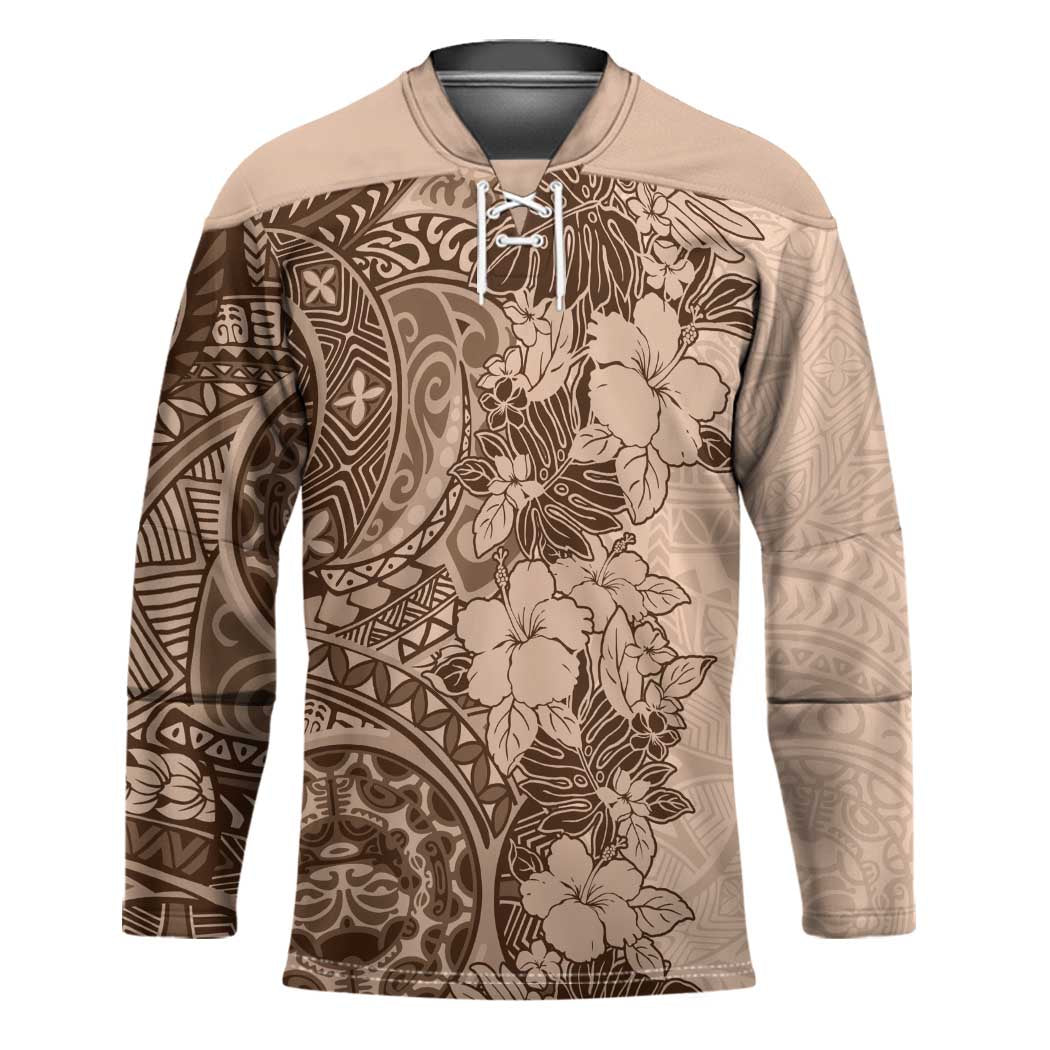 Polynesia Hockey Jersey Hibiscus Hawaiian Tribal Tattoo Retro Pink Pastel - Polynesian Pride