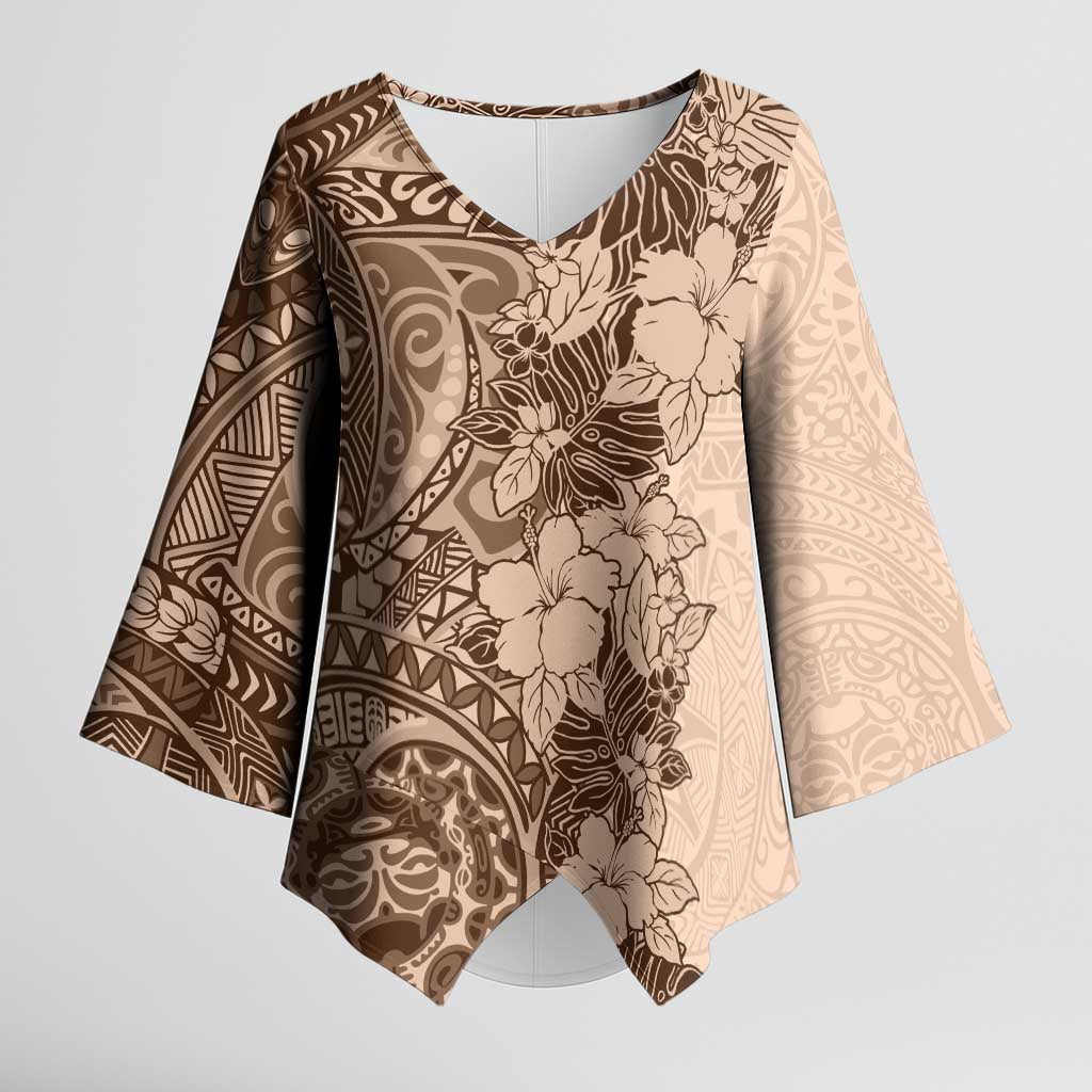 Polynesia Kimono Sleeve Blouse Hibiscus Hawaiian Tribal Tattoo Retro Pink Pastel - Polynesian Pride
