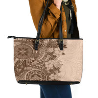 Polynesia Leather Tote Bag Hibiscus and Hawaiian Tribal Tattoo Retro Style Pink Pastel LT9 - Polynesian Pride