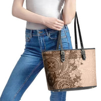 Polynesia Leather Tote Bag Hibiscus and Hawaiian Tribal Tattoo Retro Style Pink Pastel LT9 - Polynesian Pride