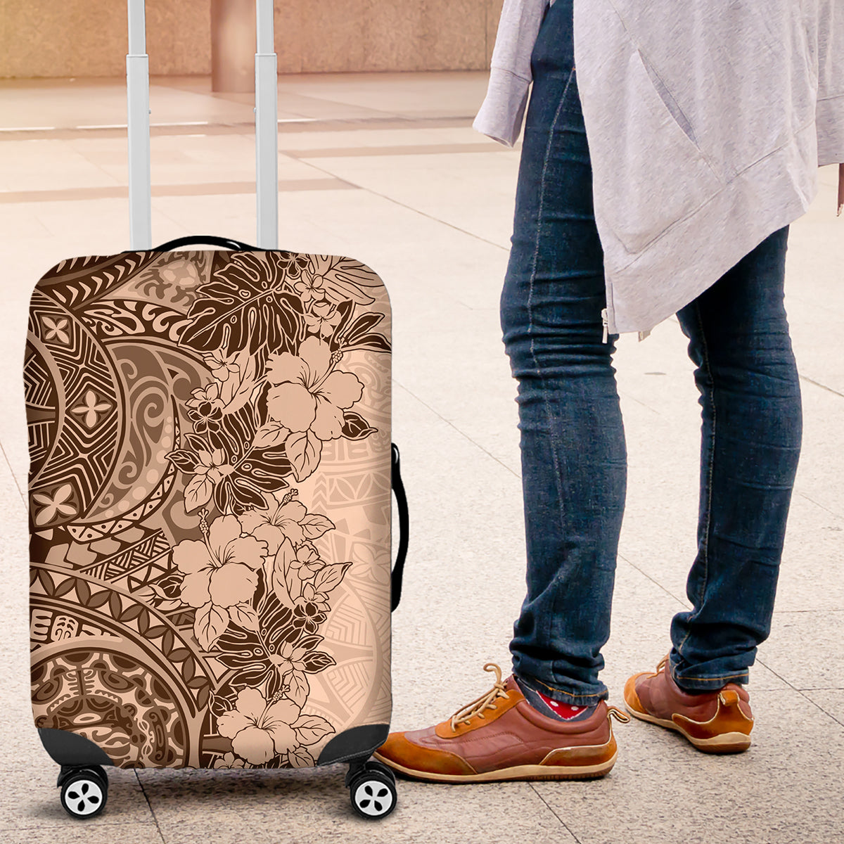 Polynesia Luggage Cover Hibiscus and Hawaiian Tribal Tattoo Retro Style Pink Pastel LT9 Pink Pastel - Polynesian Pride