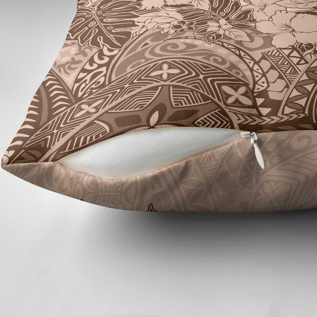 Polynesia Pillow Cover Hibiscus Hawaiian Tribal Tattoo Retro Pink Pastel - Polynesian Pride