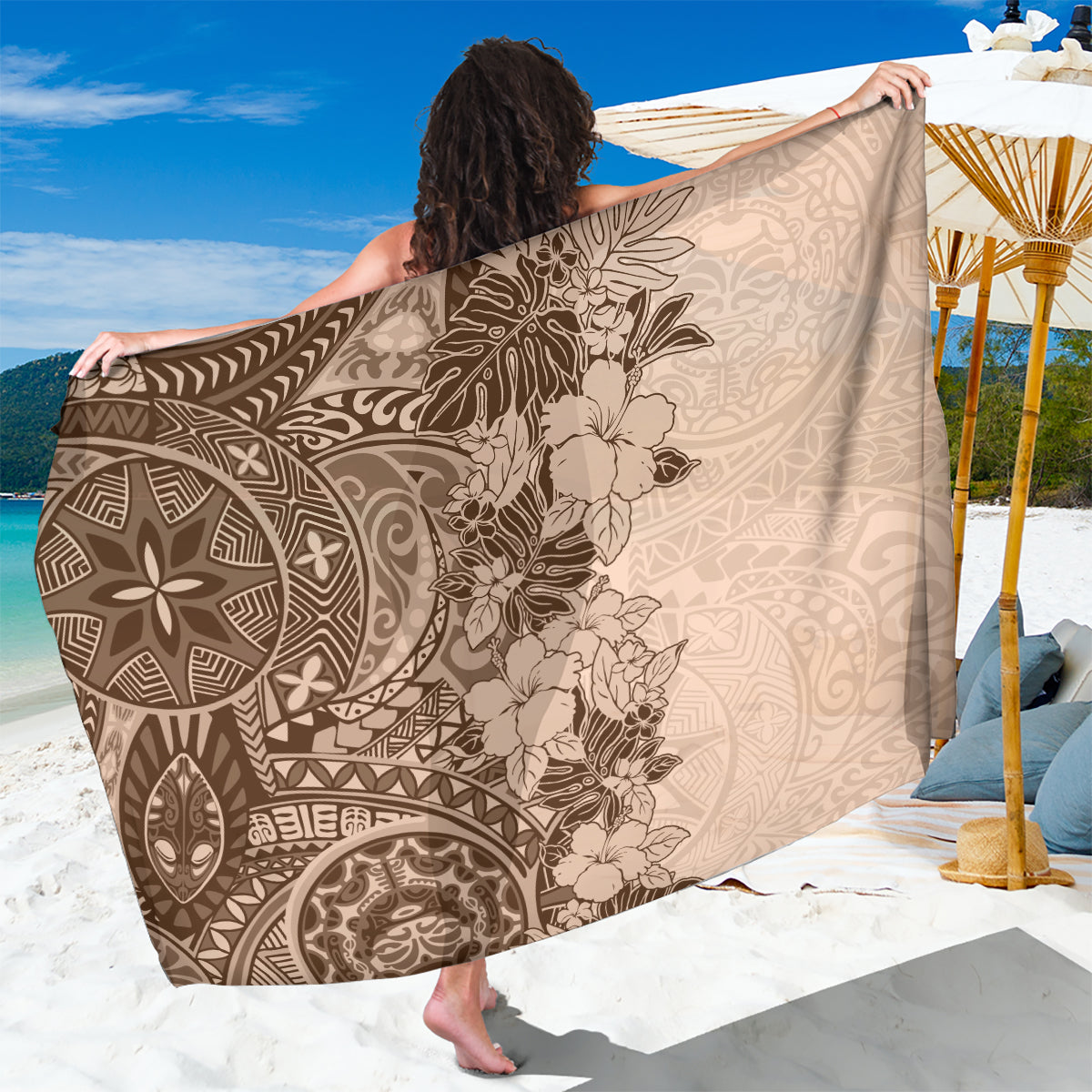 Polynesia Sarong Hibiscus and Hawaiian Tribal Tattoo Retro Style Pink Pastel LT9 One Size 44 x 66 inches Pink Pastel - Polynesian Pride