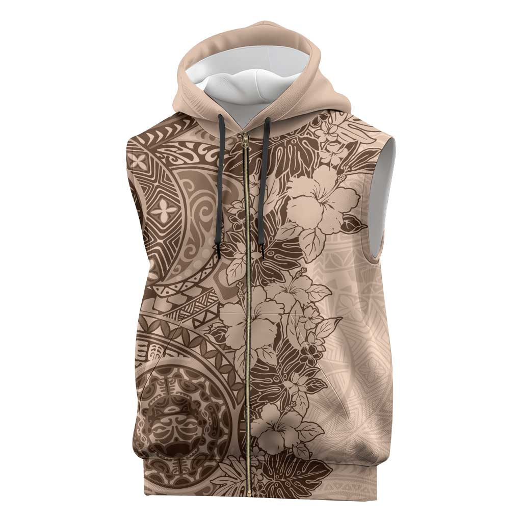 Polynesia Sleeveless Zip Hoodie Hibiscus Hawaiian Tribal Tattoo Retro Pink Pastel - Polynesian Pride