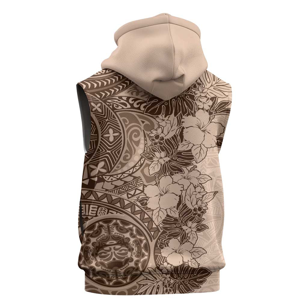 Polynesia Sleeveless Zip Hoodie Hibiscus Hawaiian Tribal Tattoo Retro Pink Pastel - Polynesian Pride