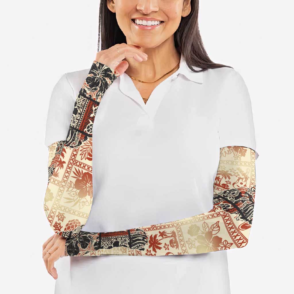 Hawaii Beige Version Arm Sleeves Aloha Tribal Pattern - Polynesian Pride