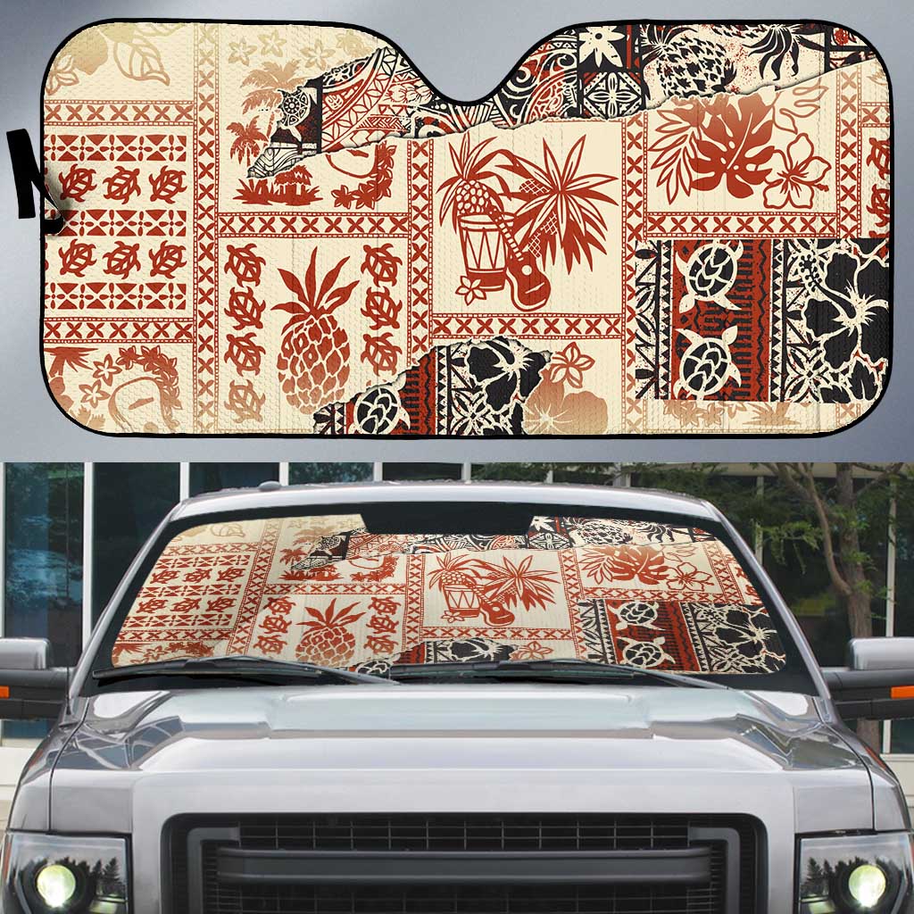 Hawaii Beige Version Auto Sun Shade Aloha Tribal Pattern - Polynesian Pride