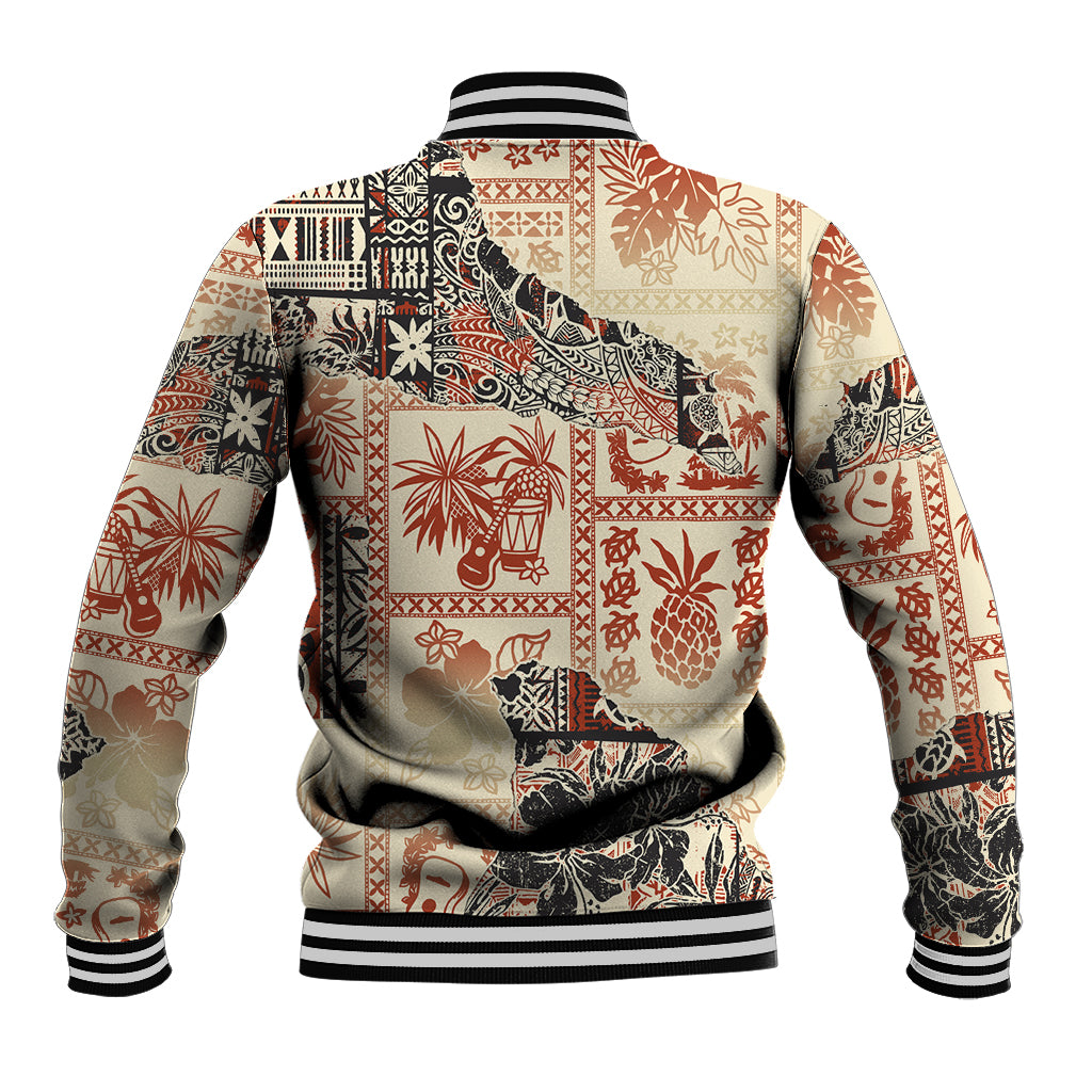 Hawaii Baseball Jacket Aloha Tribal Pattern Beige Version LT9 - Polynesian Pride