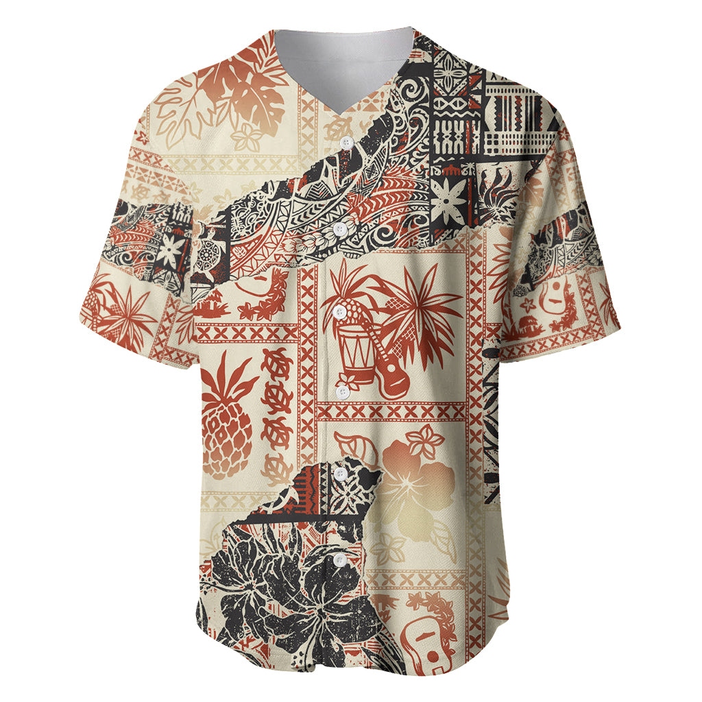 Hawaii Baseball Jersey Aloha Tribal Pattern Beige Version LT9 Beige - Polynesian Pride