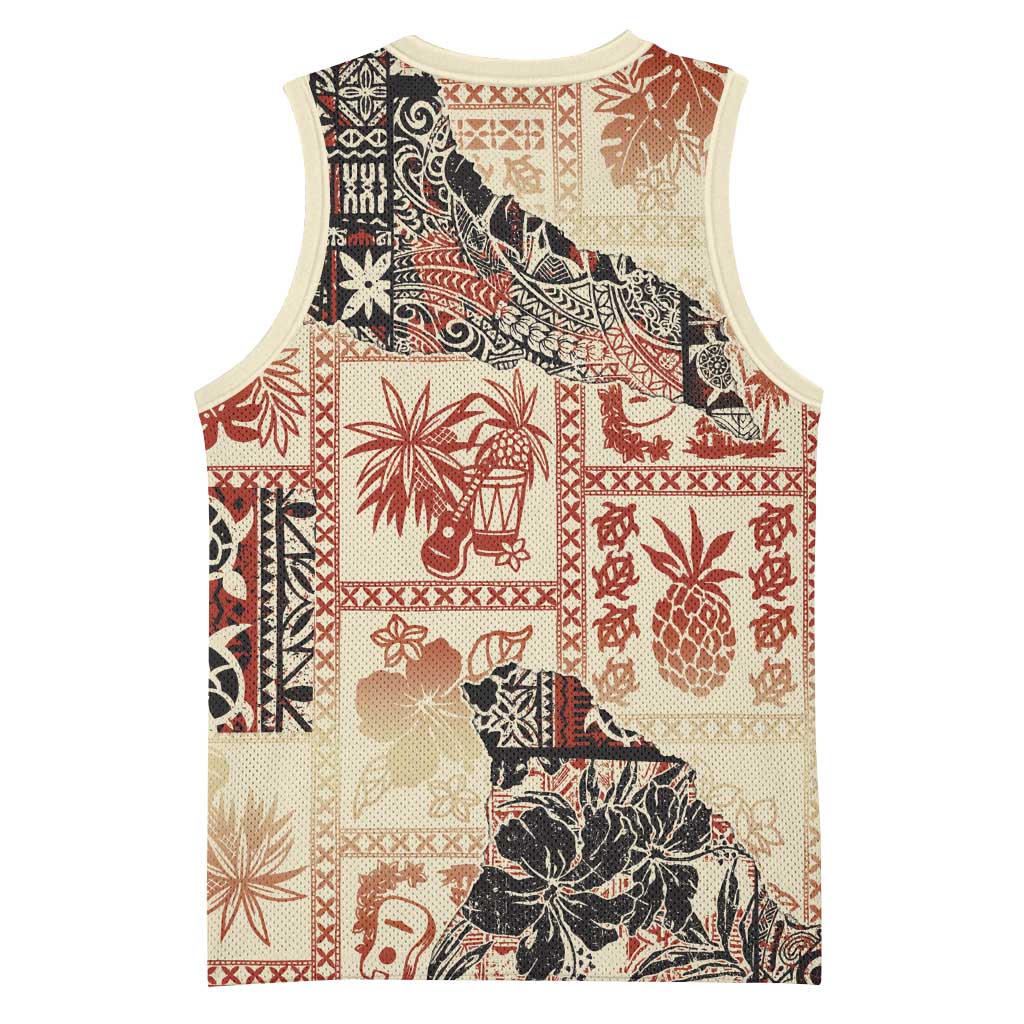 Hawaii Beige Version Basketball Jersey Aloha Tribal Pattern LT9 - Polynesian Pride