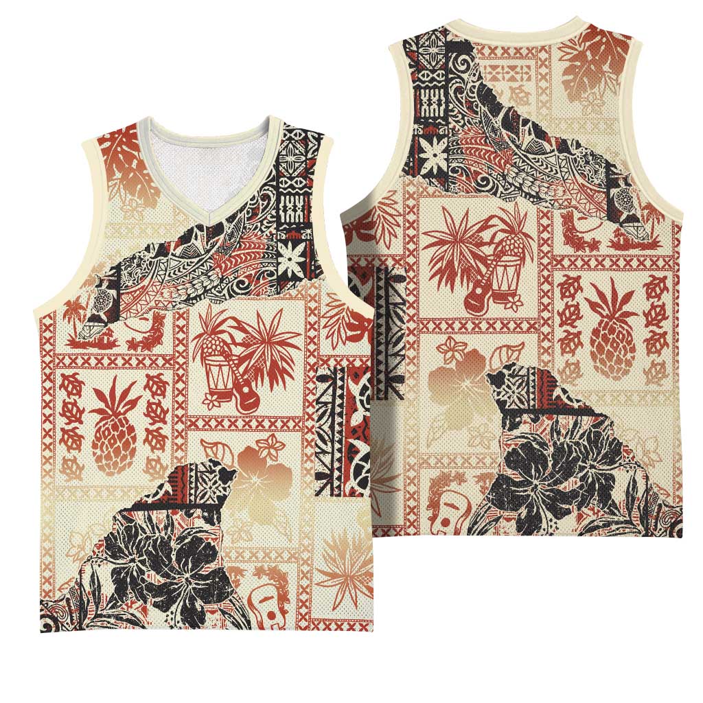 Hawaii Beige Version Basketball Jersey Aloha Tribal Pattern LT9 - Polynesian Pride