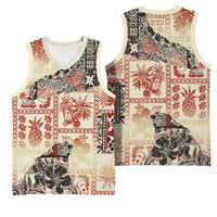 Hawaii Beige Version Basketball Jersey Aloha Tribal Pattern LT9 - Polynesian Pride