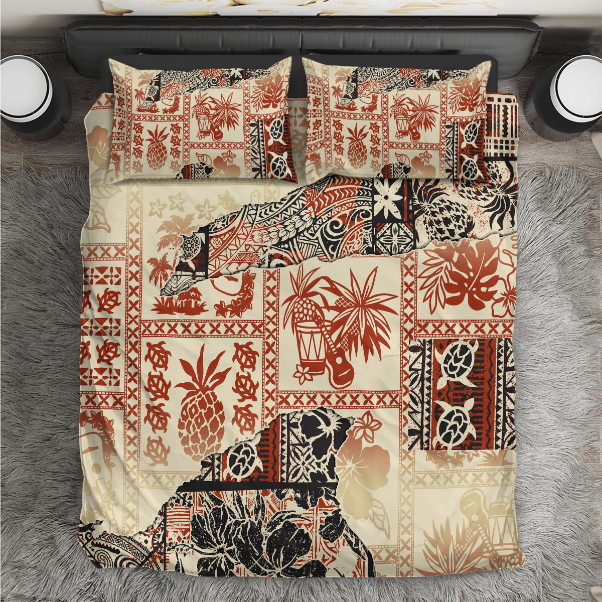 Hawaii Bedding Set Aloha Tribal Pattern Beige Version LT9 Beige - Polynesian Pride