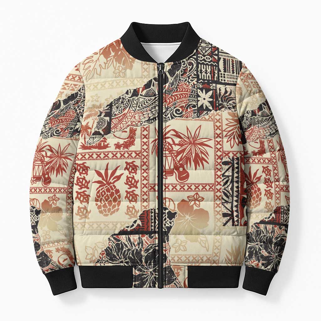 Hawaii Beige Version Bomber Puffer Jacket Aloha Tribal Pattern LT9 Unisex Beige - Polynesian Pride