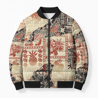 Hawaii Beige Version Bomber Puffer Jacket Aloha Tribal Pattern LT9 Unisex Beige - Polynesian Pride