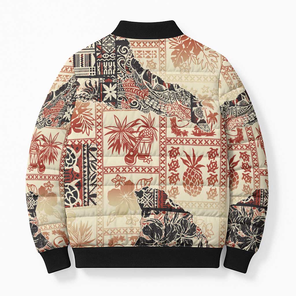 Hawaii Beige Version Bomber Puffer Jacket Aloha Tribal Pattern LT9 - Polynesian Pride