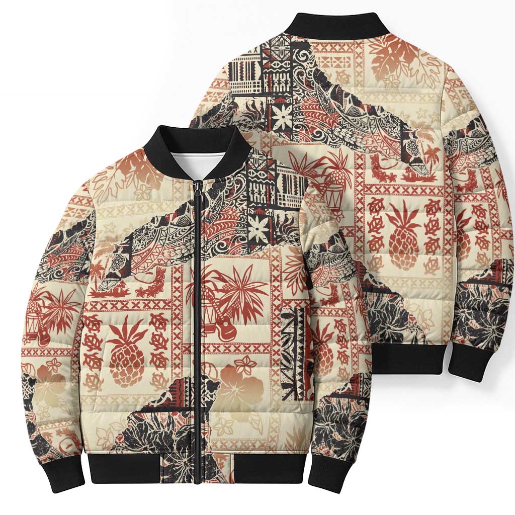 Hawaii Beige Version Bomber Puffer Jacket Aloha Tribal Pattern LT9 - Polynesian Pride