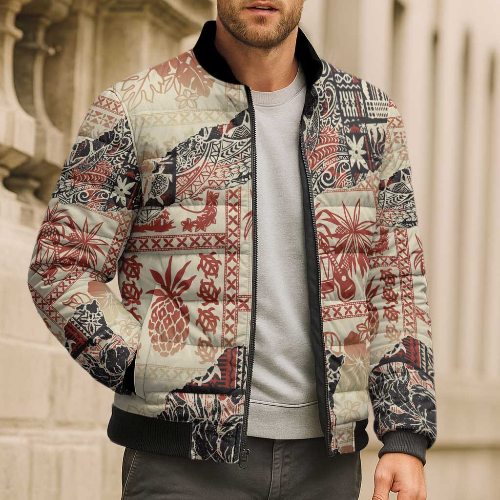 Hawaii Beige Version Bomber Puffer Jacket Aloha Tribal Pattern LT9 - Polynesian Pride
