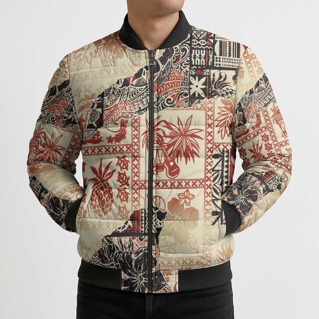 Hawaii Beige Version Bomber Puffer Jacket Aloha Tribal Pattern LT9 - Polynesian Pride