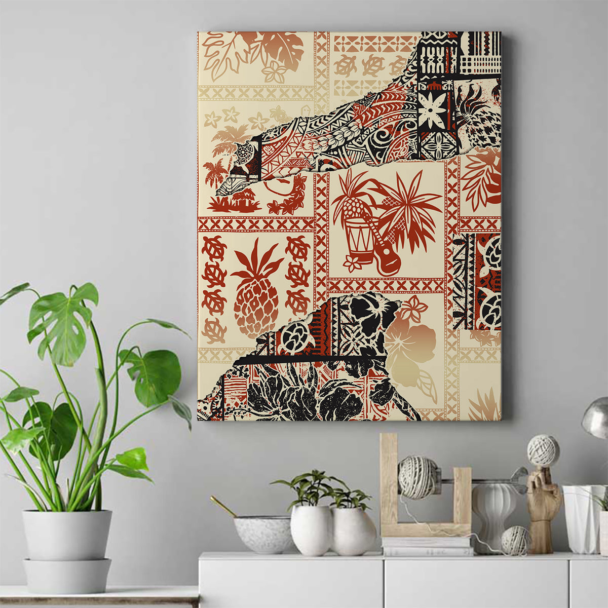 Hawaii Canvas Wall Art Aloha Tribal Pattern Beige Version LT9 Beige - Polynesian Pride