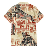 Hawaii Family Matching Off Shoulder Maxi Dress and Hawaiian Shirt Aloha Tribal Pattern Beige Version LT9 - Polynesian Pride