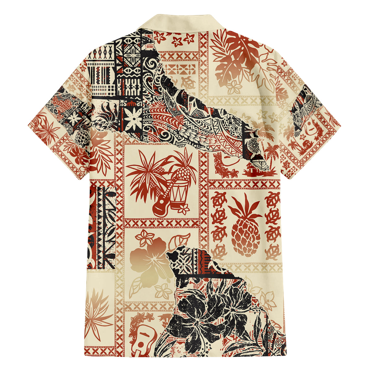 Hawaii Family Matching Off Shoulder Short Dress and Hawaiian Shirt Aloha Tribal Pattern Beige Version LT9 - Polynesian Pride