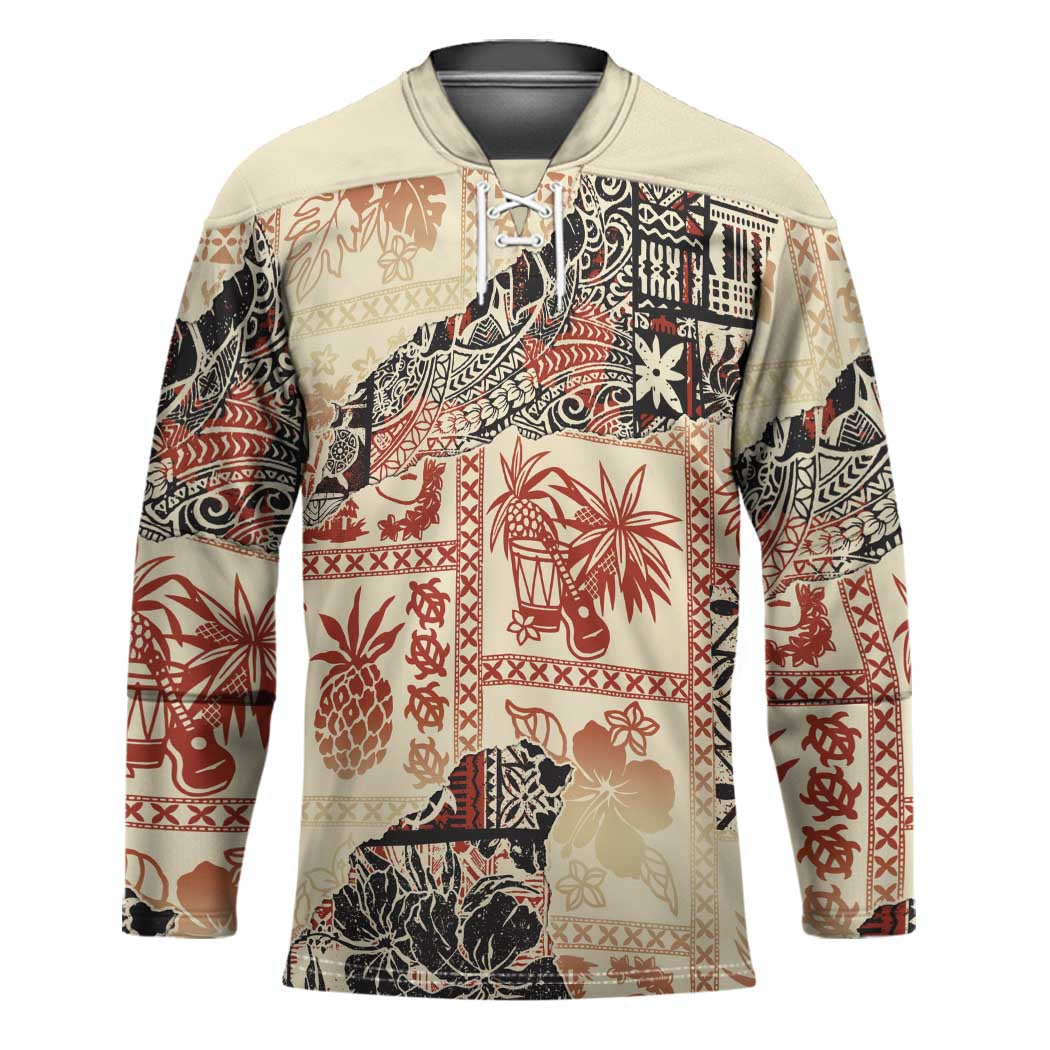 Hawaii Beige Version Hockey Jersey Aloha Tribal Pattern LT9 Unisex Beige - Polynesian Pride
