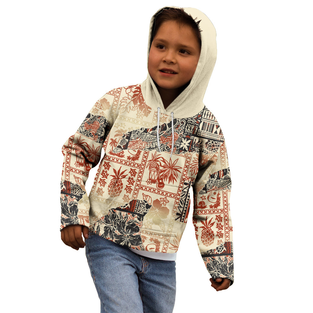 Hawaii Kid Hoodie Aloha Tribal Pattern Beige Version LT9 - Polynesian Pride