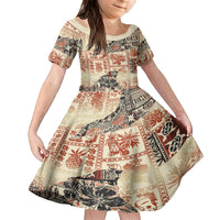 Hawaii Kid Short Sleeve Dress Aloha Tribal Pattern Beige Version LT9 KID Beige - Polynesian Pride