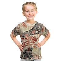 Hawaii Kid T Shirt Aloha Tribal Pattern Beige Version LT9 Beige - Polynesian Pride