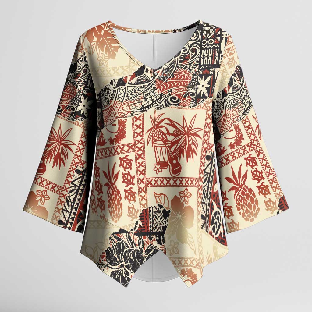 Hawaii Beige Version Kimono Sleeve Blouse Aloha Tribal Pattern LT9 Female Beige - Polynesian Pride