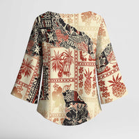 Hawaii Beige Version Kimono Sleeve Blouse Aloha Tribal Pattern LT9 - Polynesian Pride