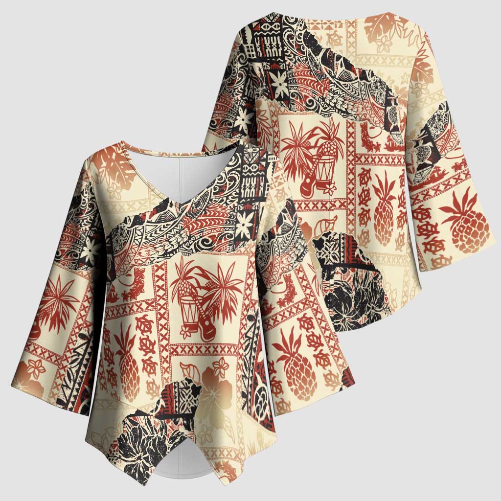 Hawaii Beige Version Kimono Sleeve Blouse Aloha Tribal Pattern LT9 - Polynesian Pride