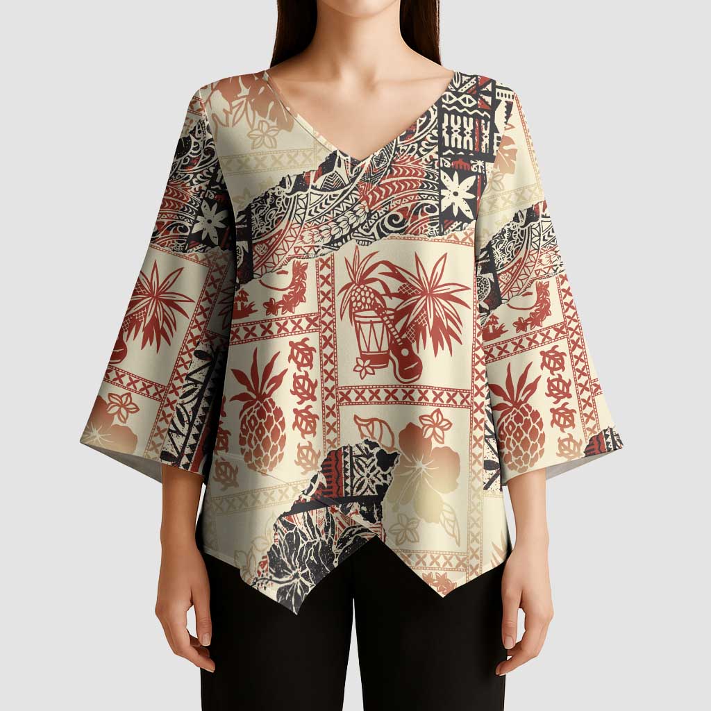 Hawaii Beige Version Kimono Sleeve Blouse Aloha Tribal Pattern LT9 - Polynesian Pride