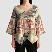 Hawaii Beige Version Kimono Sleeve Blouse Aloha Tribal Pattern LT9 - Polynesian Pride