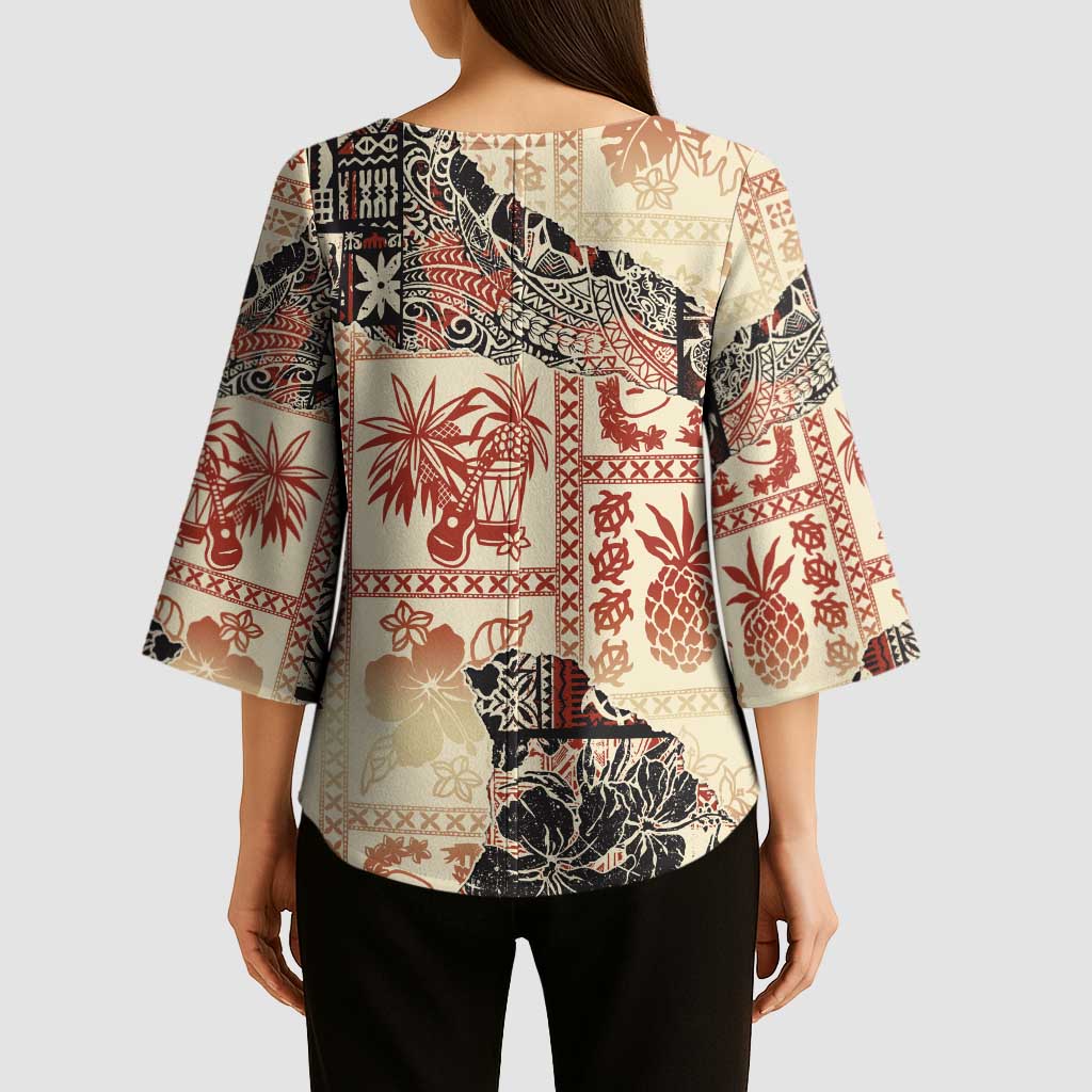 Hawaii Beige Version Kimono Sleeve Blouse Aloha Tribal Pattern LT9 - Polynesian Pride